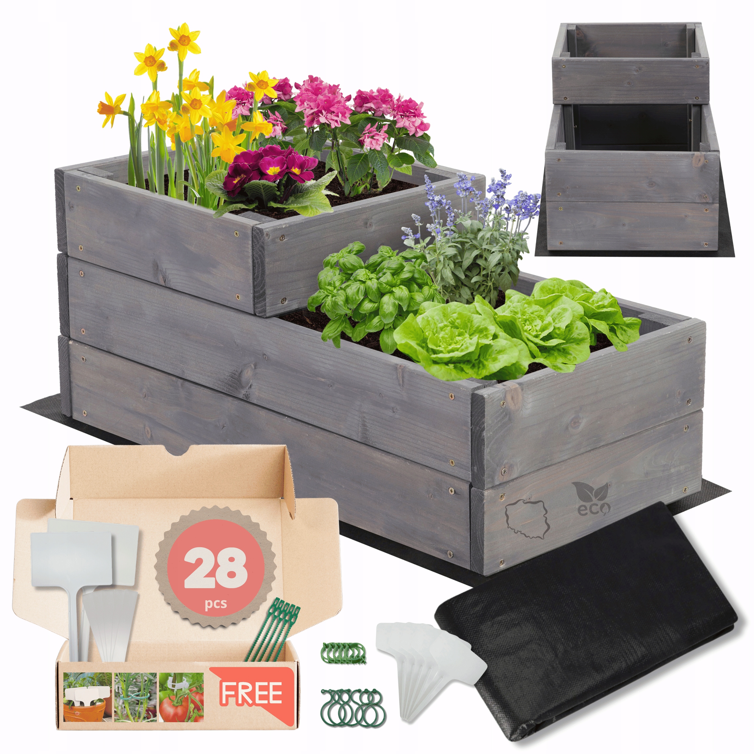 Dřevěný květináč zeleninový záhon, truhla, záhon, impregnace, 27x30x60 kaskádová