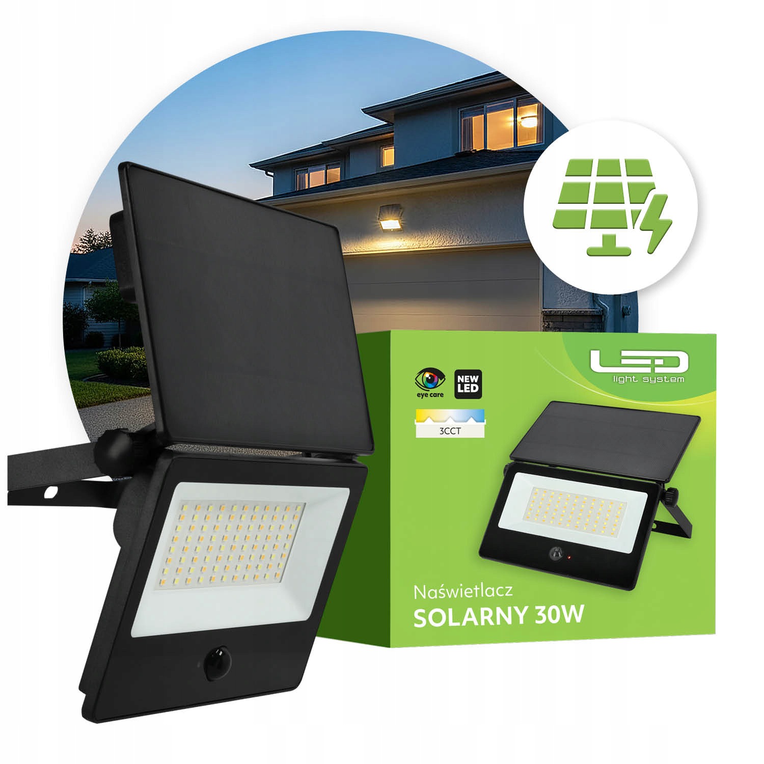 Solární Zahradní Lampa Led 30W Venkovní S Pohybovým Senzorem 2800lm Silná