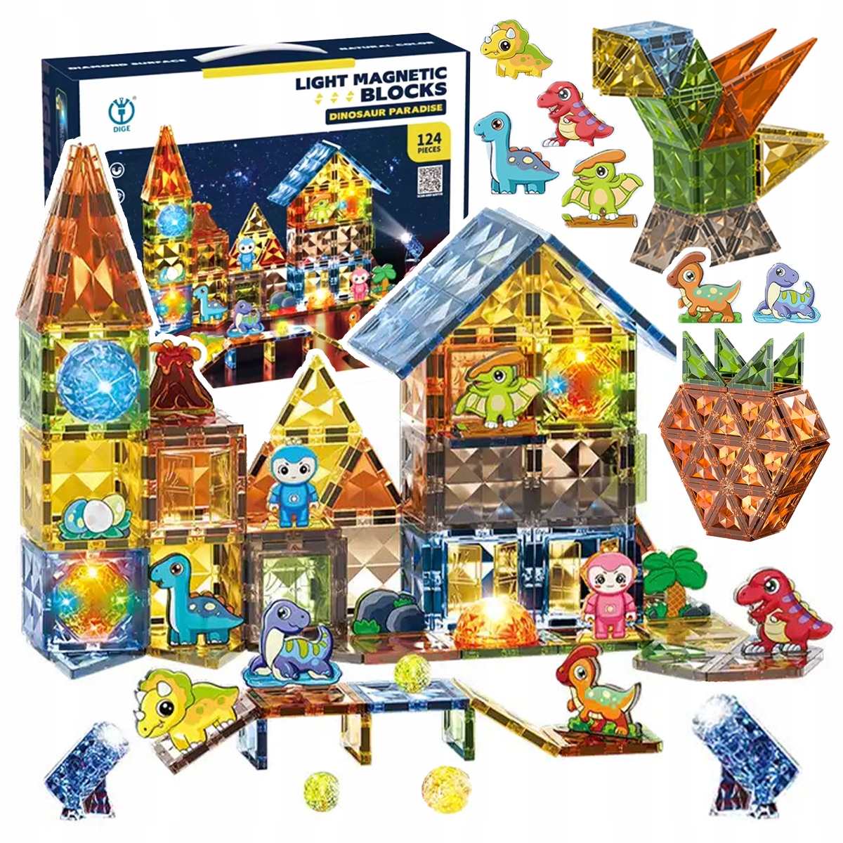 ZESTAW MAGNETYCZNY KLOCKI KONSTRUKCYJNE DLA DZIECI ŚWIECĄCE 126 elementów Stan opakowania oryginalne