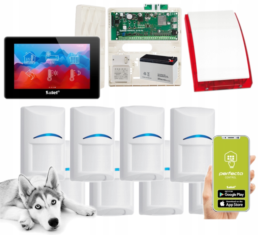 Alarm Satel Perfecta 64 M 8 Czujek Pir Pet Dotyk TSH2-B Antena Lte Syrena