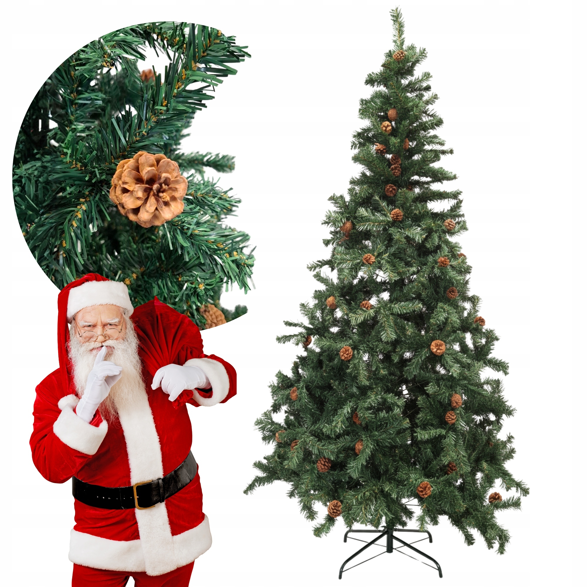 Umělý Vánoční Stromeček S Vánočními Šiškami 220 CM X 120 CM Smrk Stojan