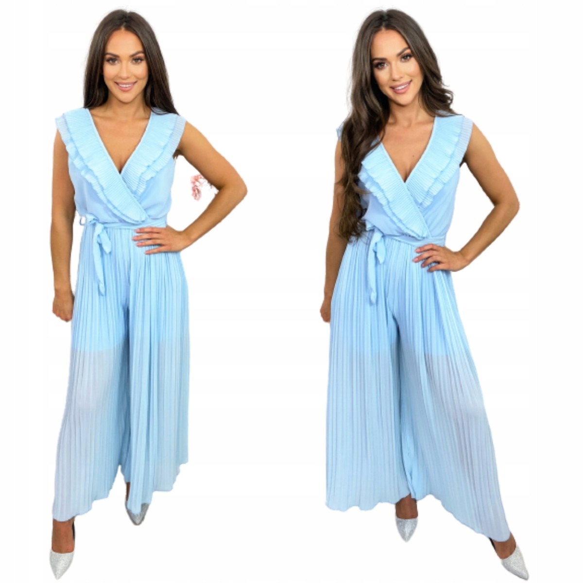 Plisovaná Kombinéza Sabrinna Falbana Světle Modrá