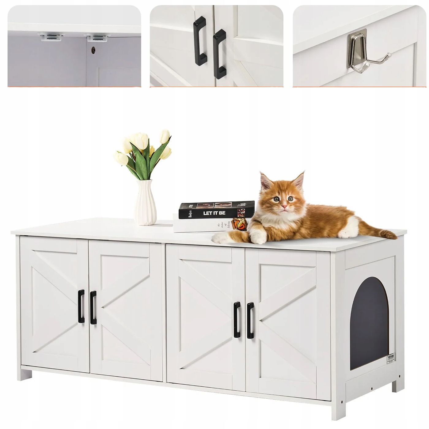 Levně Skříňka toaleta pro kočky Skrytá Nábytek pro dvě kočky Bílá Dřevěná 120 cm