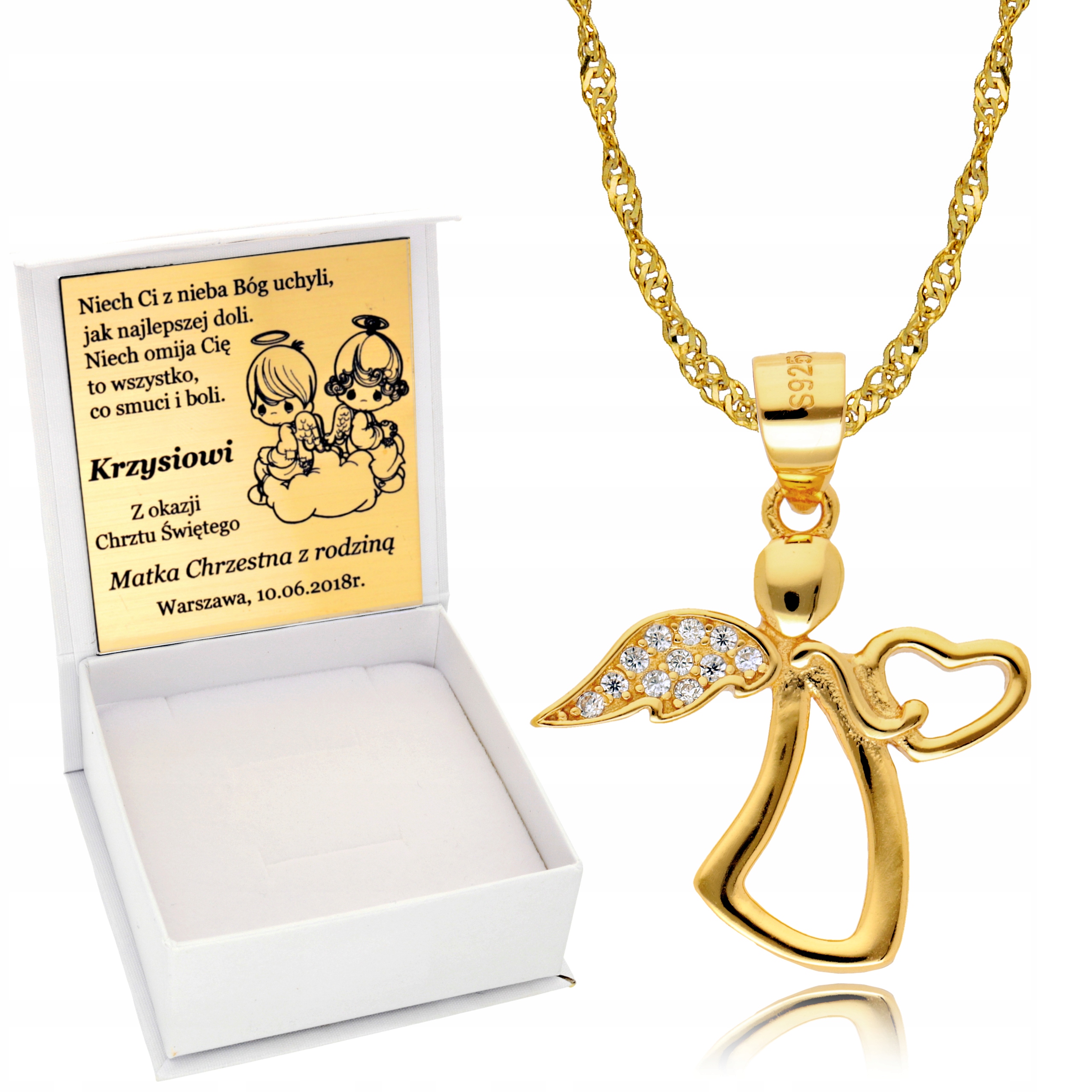 

Złoty Łańcuszek 925 Medalik Aniołek Grawer