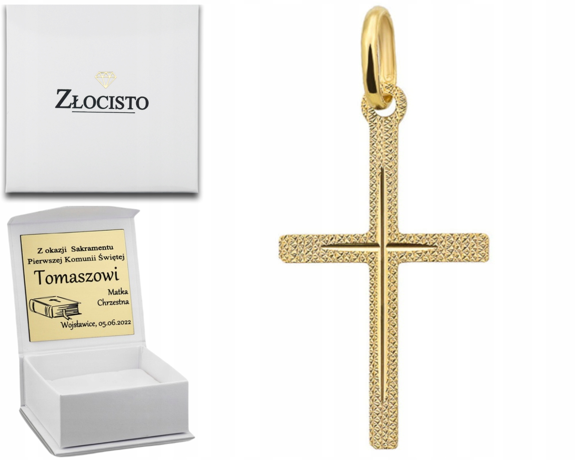 Zlatý Křížek Zdobený 585 Křtinami Gravírování