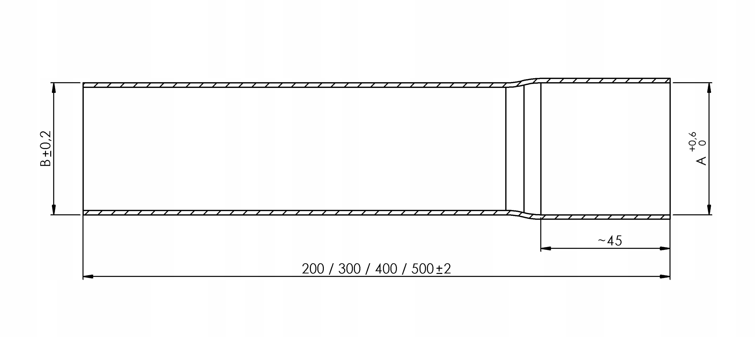 Tłumik redukcja roztłoczenie łącznik rur fi 45mm x długość od 20cm do 50cm Numer katalogowy części 523.007.00