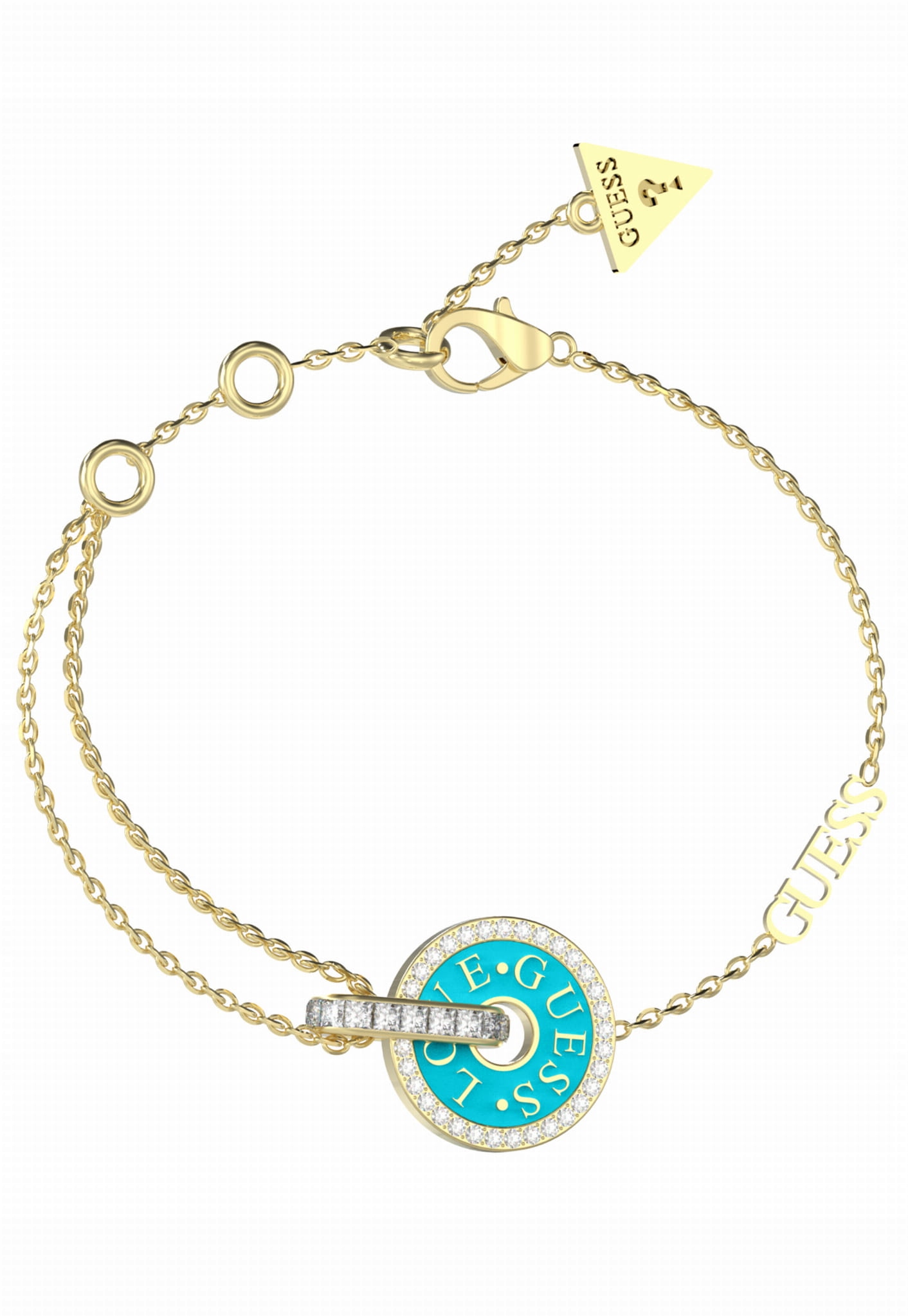 Dámský náramek Guess Love Guess Tyrkysové kolečko Ocel pozlacené Logo S