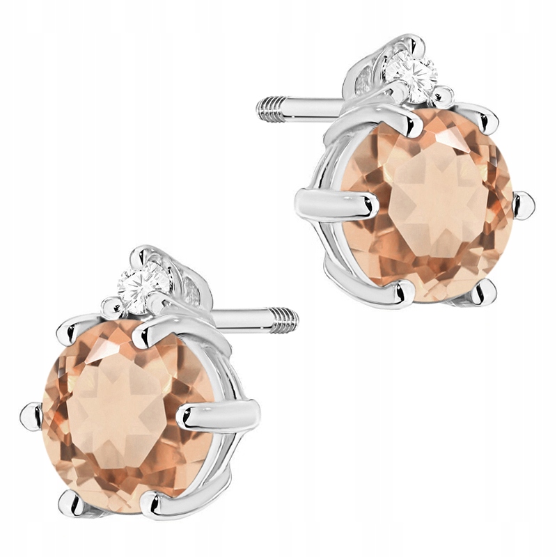 Złote Kolczyki Damskie pr. 585 14k Morganit 0,80ct i Brylanty Pudełko