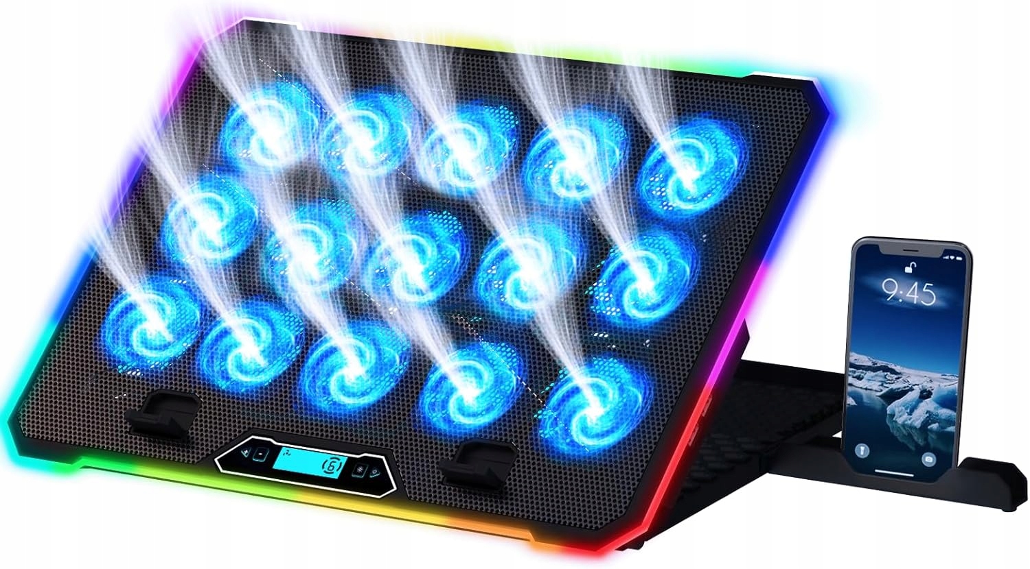 Klim V15 Chladicí podložka, 10-17 palců, 2 Usb porty, držák na smartphone