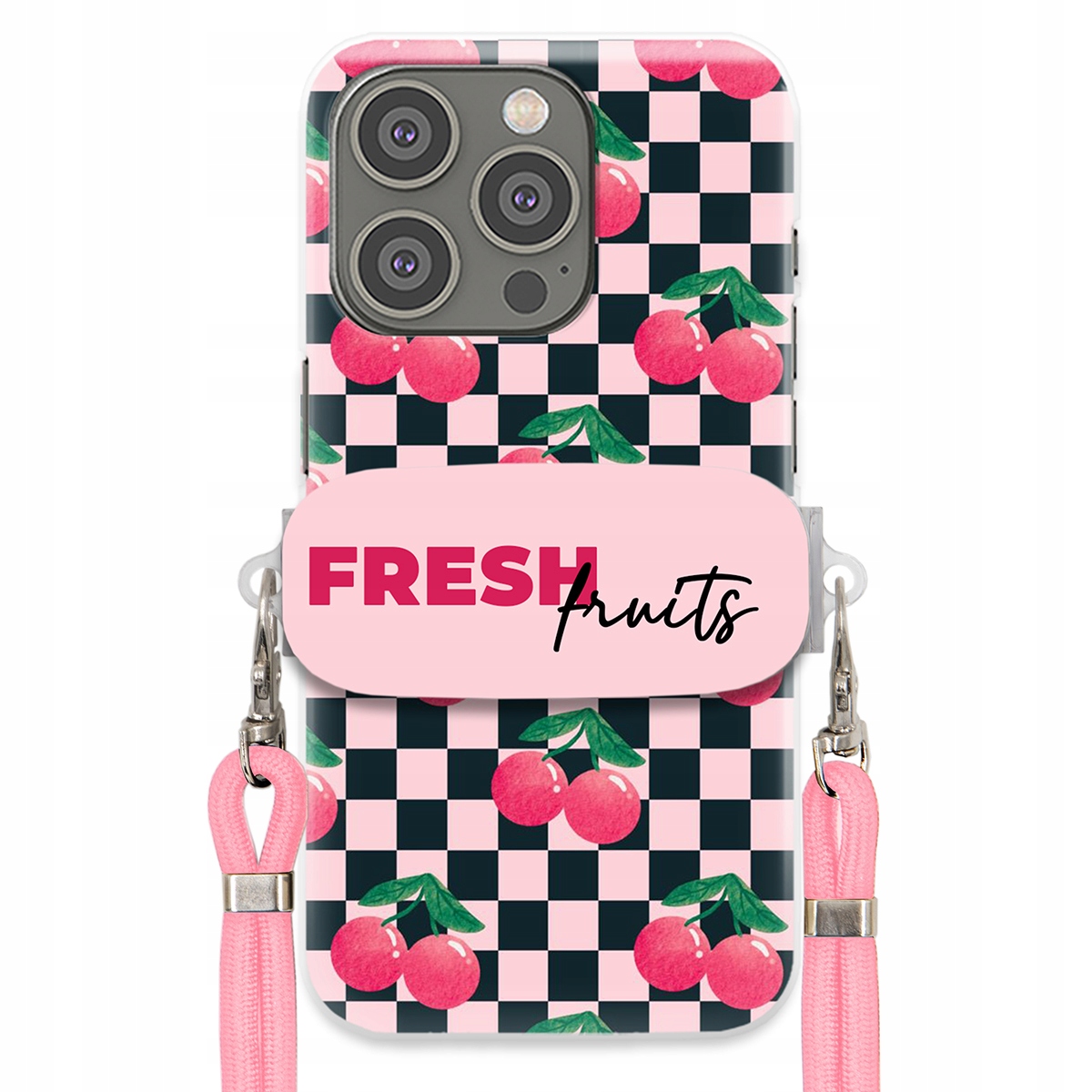 Puzdro pre iPHONE 15 Pro Ružové vodítko funkčný držiak Fresh Fruits Módne