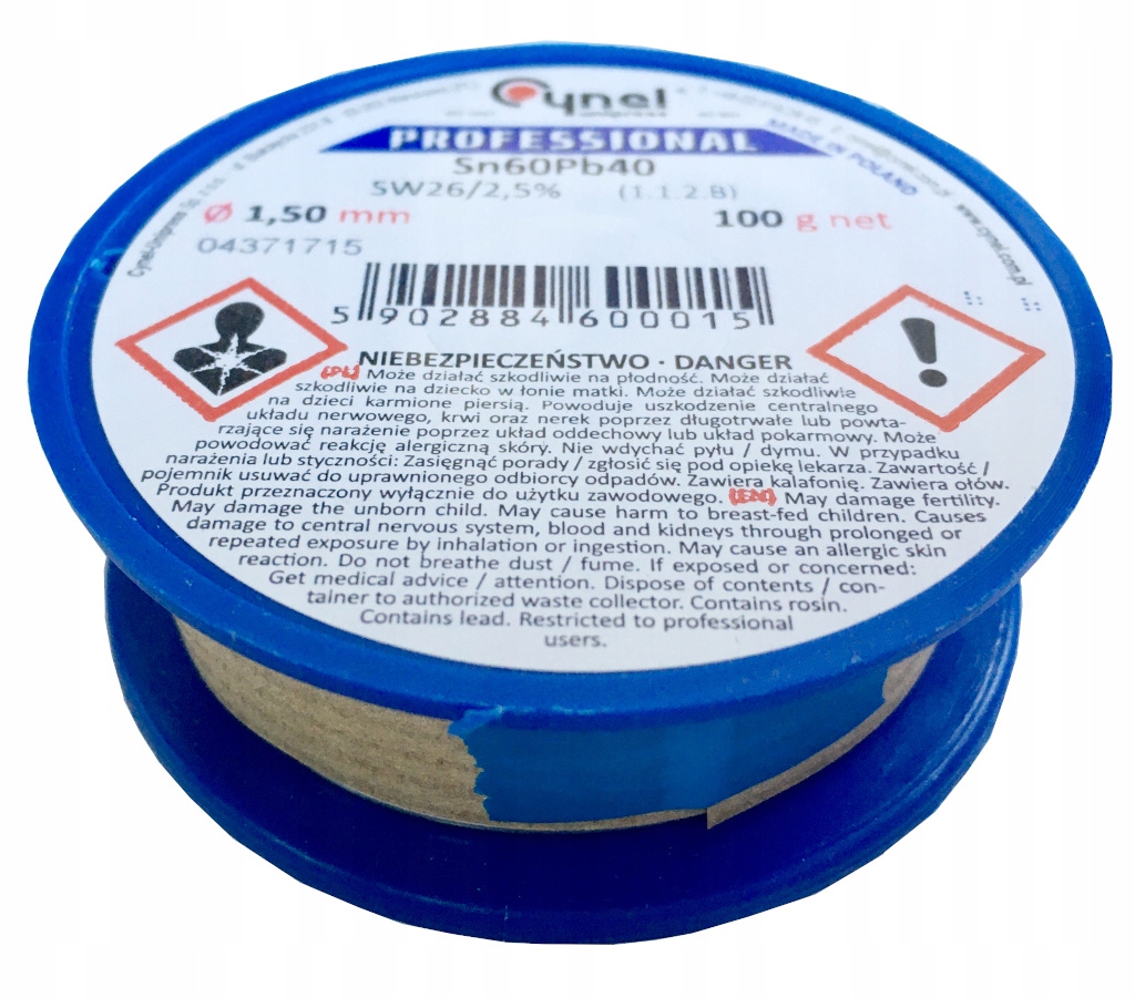 

Cyna z topnikiem 1,50mm 100g 0,1kg Pb