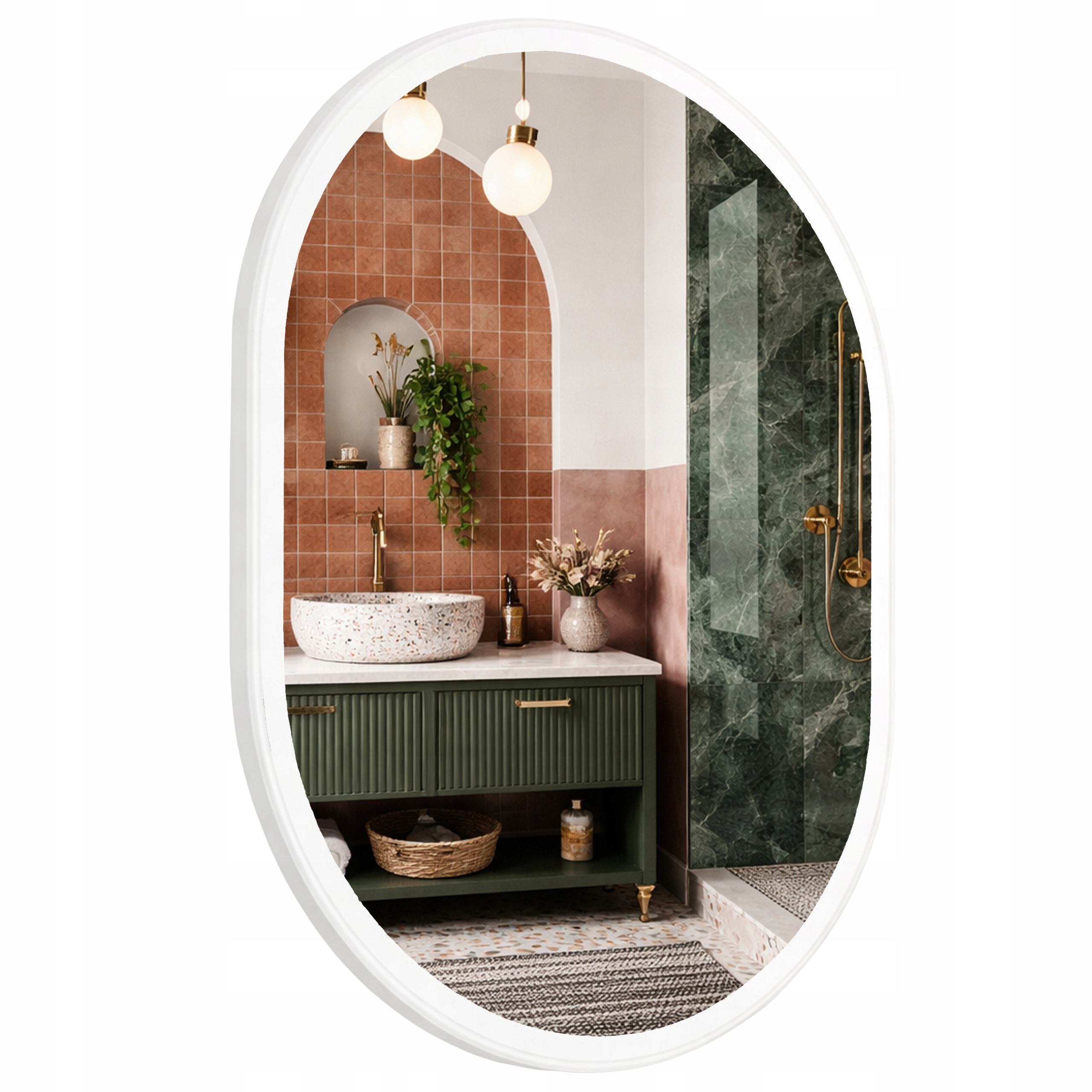 Oválne Zrkadlo 60x120 Biela Aluminiová Rámová Súprava Loft S Dekoratívnym Osvetlením