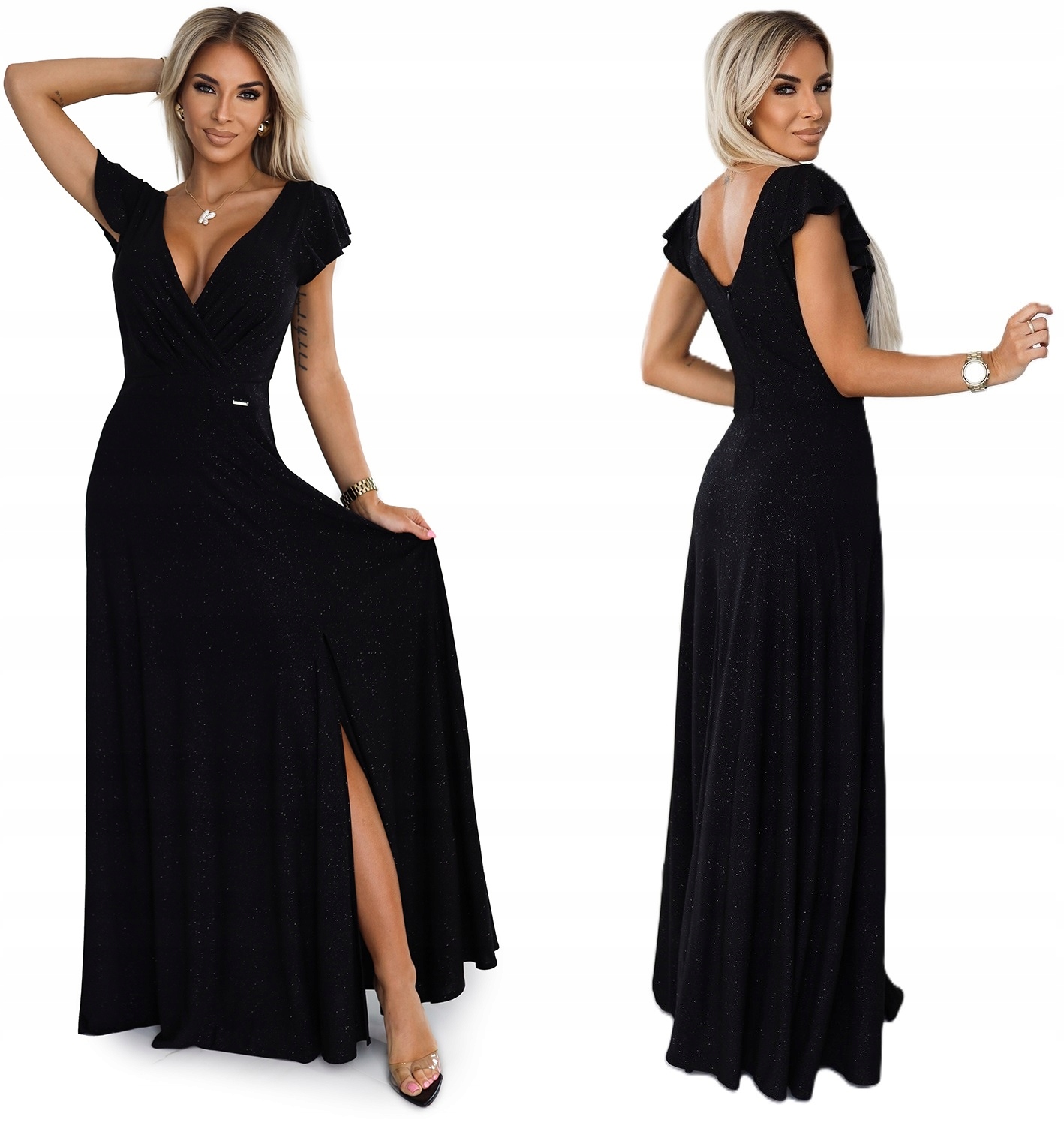 Brokátová Dlouhá Sukně S Hlubokým Výstřihem Na Silvestrovský Ples, Černá