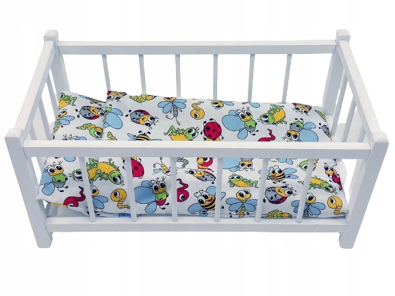 BIAŁE DREWNIANE ŁÓŻECZKO DLA LALEK + POŚCIEL 3EL