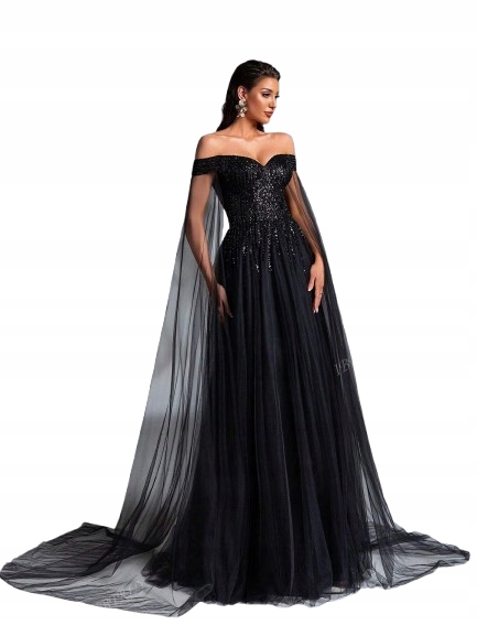 Shein Černé Šaty S Flitry A Tylem 42/44 1JI