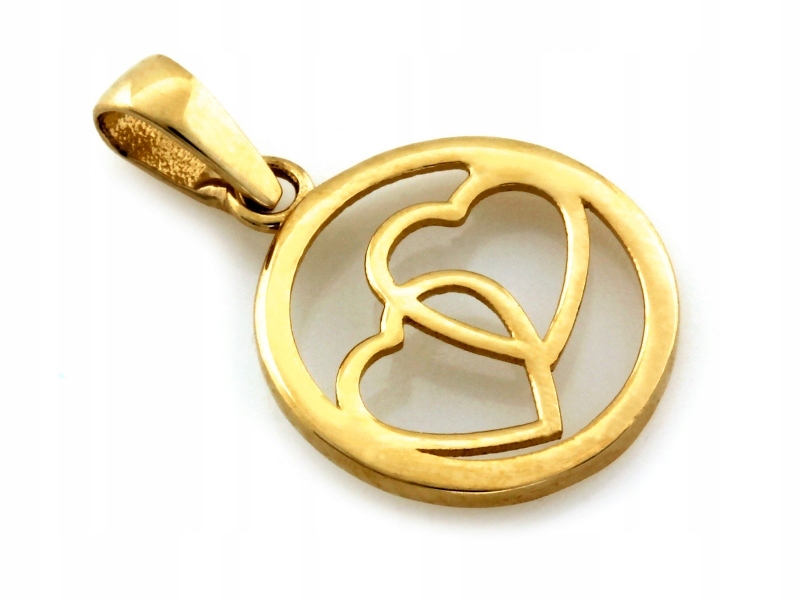Zlatý přívěsek 585, dvě srdce, kulatý, ažurový, kolečko se srdíčky, 0.45 g dárek