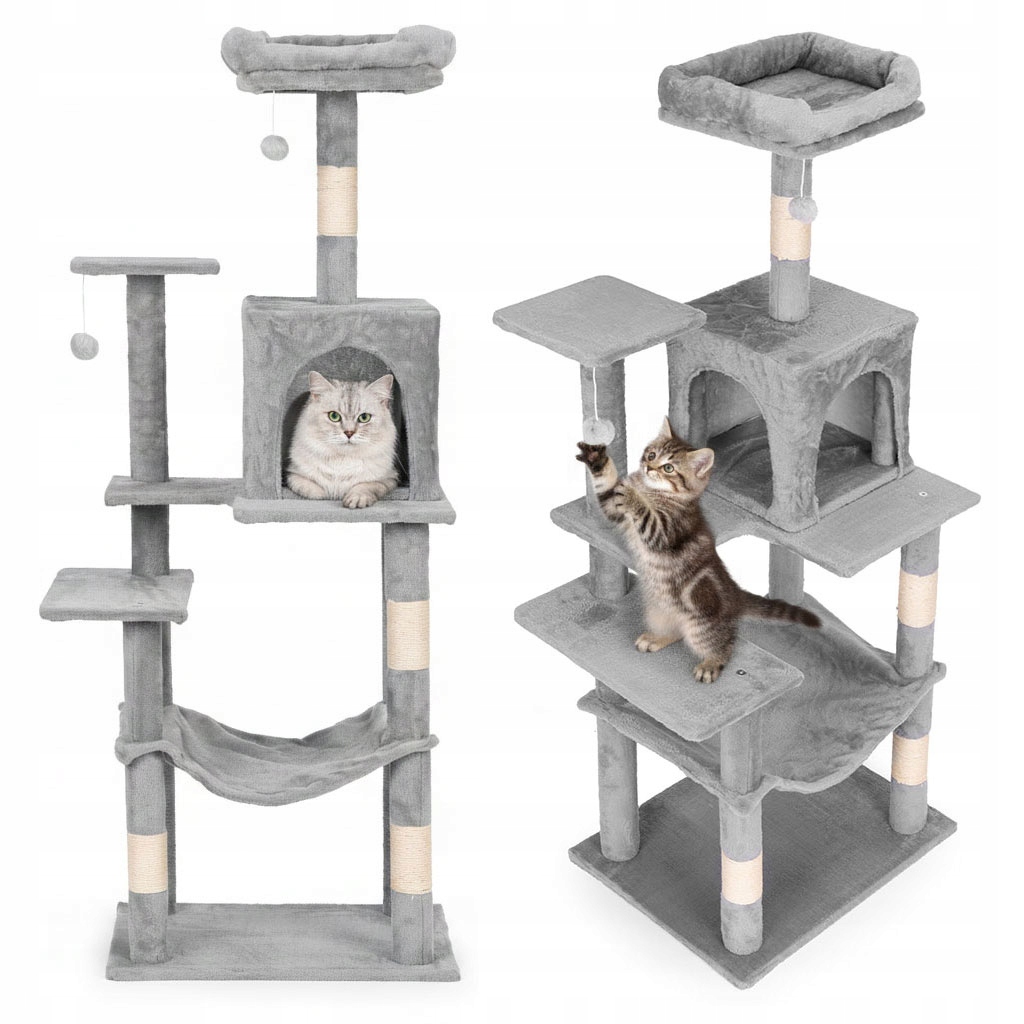 Levně Vysoké Škrabadlo Pro Kočky Pelíšek Sloupek Věž Comek 146 CM Šedé Petsi
