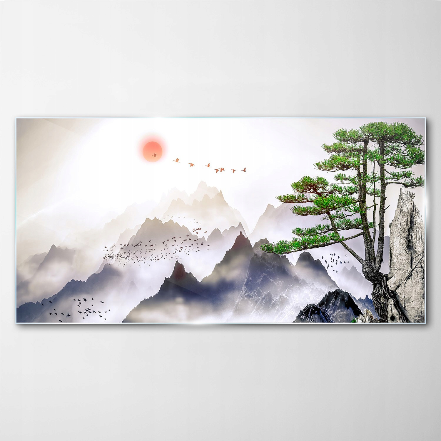 

Foto obraz szklany Góry mgła słońce drzewo 140x70