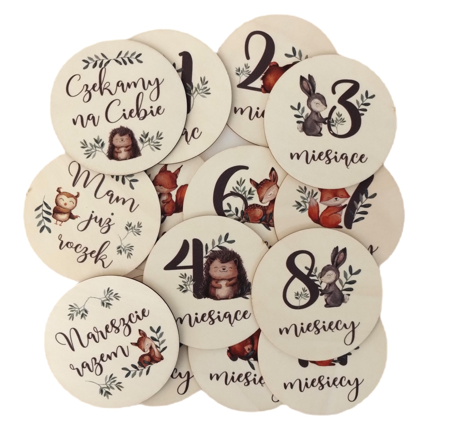 TABLICZKI KARTY DO ZDJĘĆ Z MIESIĄCAMI DREWNIANE FOTO SESJA PREZENT 14 SZT Materiał drewno