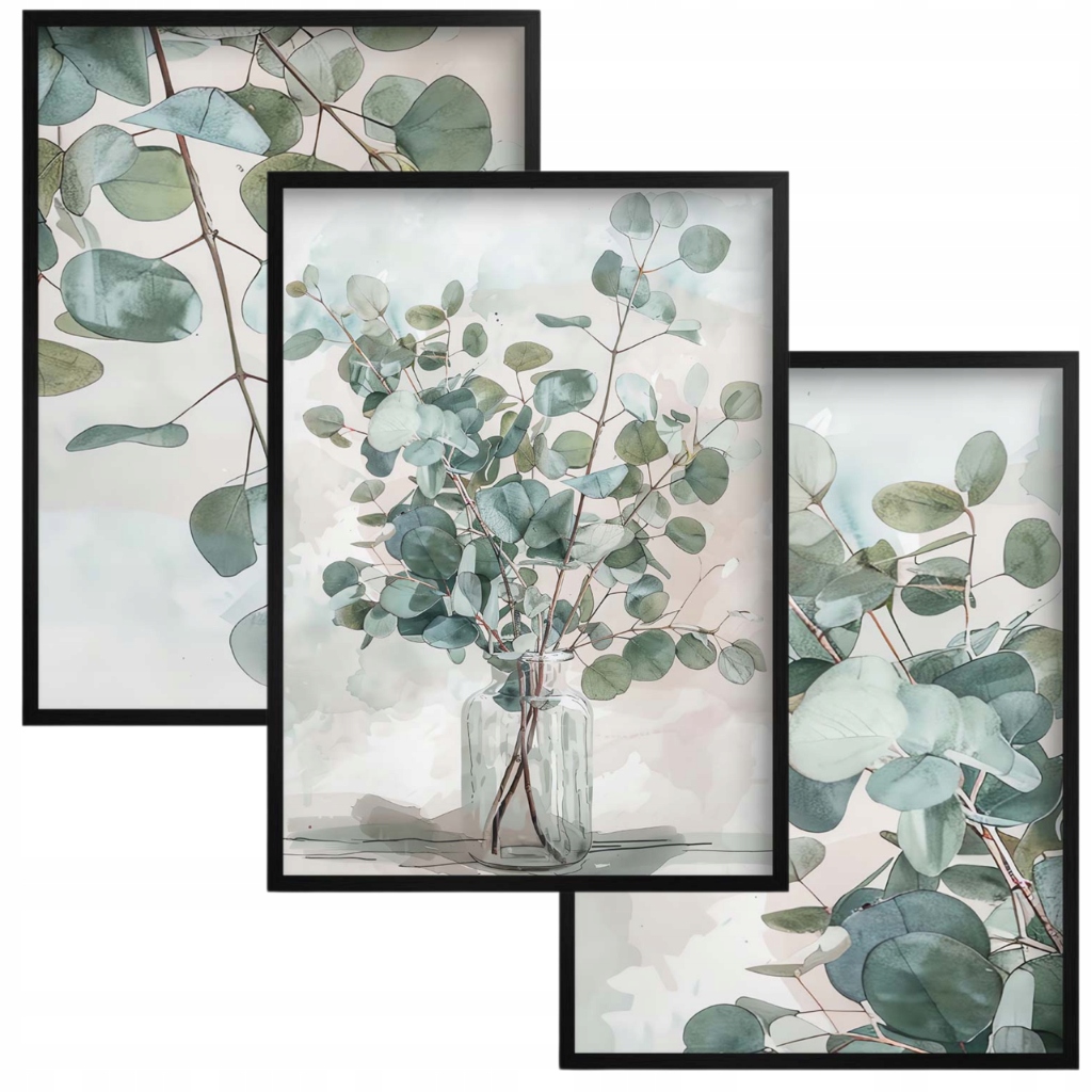 Zestaw Obrazów Plakatów ściennych Pastelowa Ozdoba na ścianę Zielone Liście