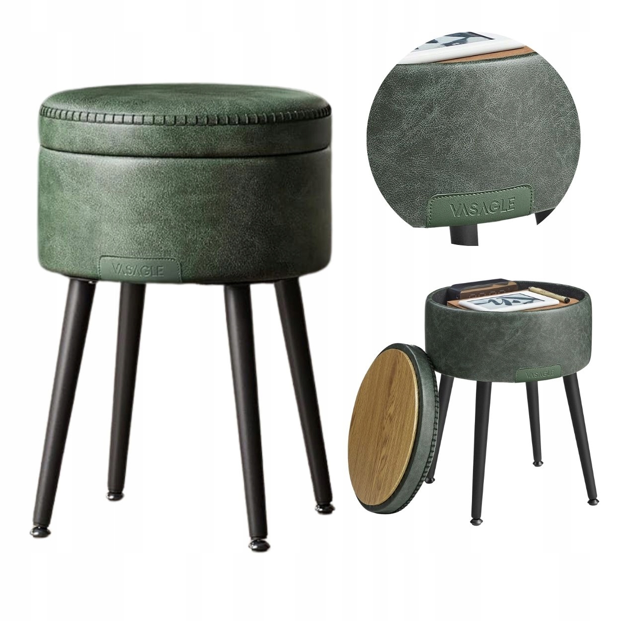 Stolek s praktickým úložným prostorem 9,4 L, potah lesní zeleň