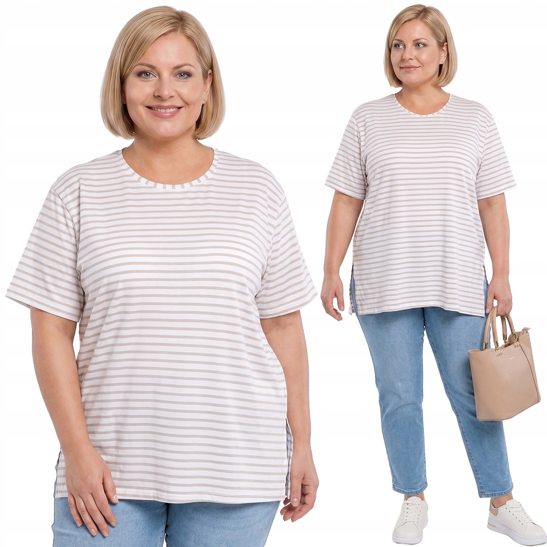 Bílá halenka s béžovými pruhy plus size velikost 52/54