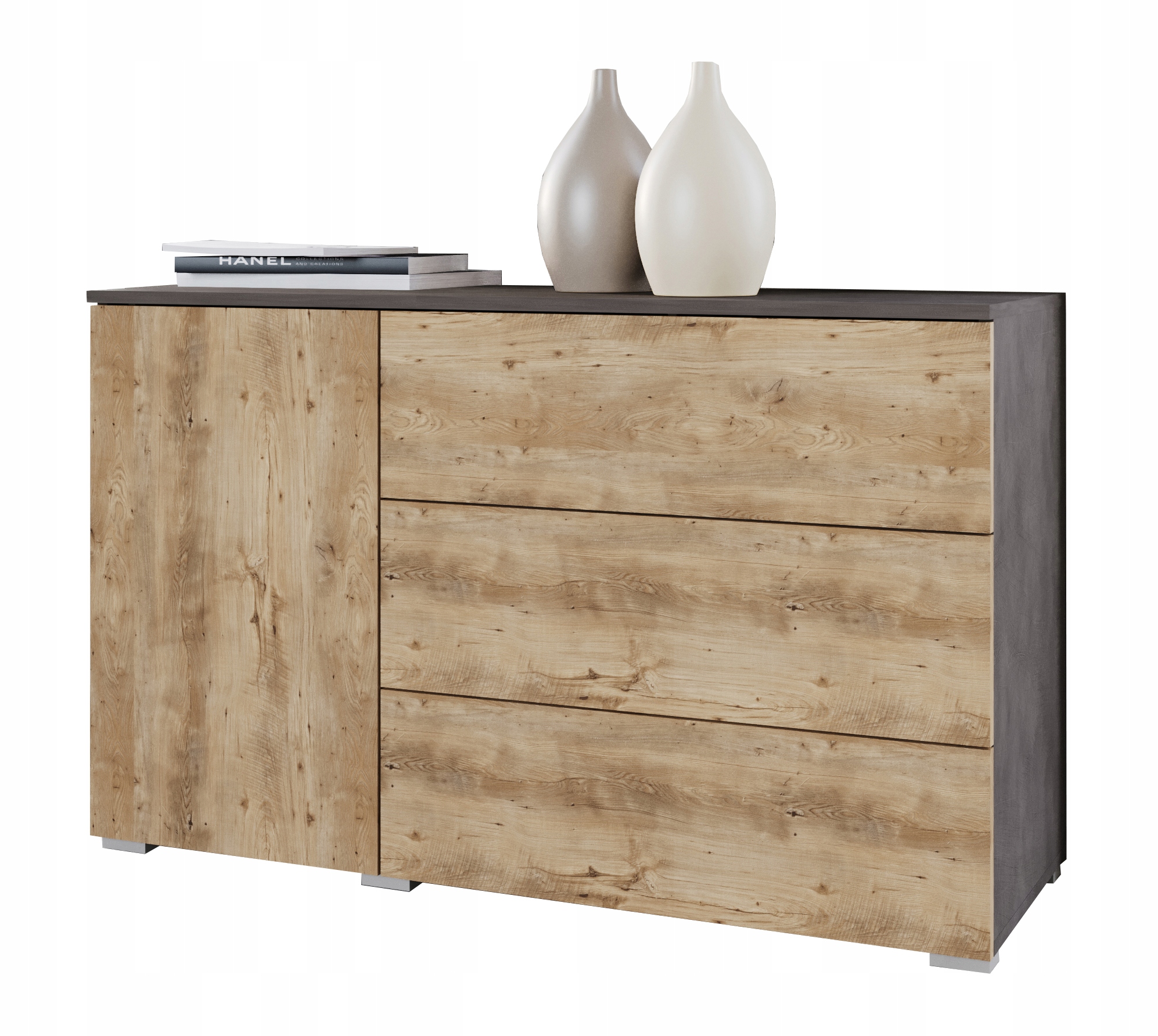 Komoda 110 cm matná do obývacího pokoje moderní komoda se zásuvkami a skříňkami, kaštanová barva