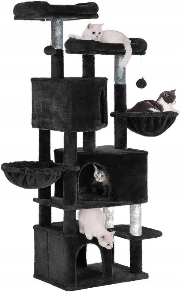 Levně Drapak Pro Kočky Černý Domeček Budka Dřevo Věž XXL 164 cm