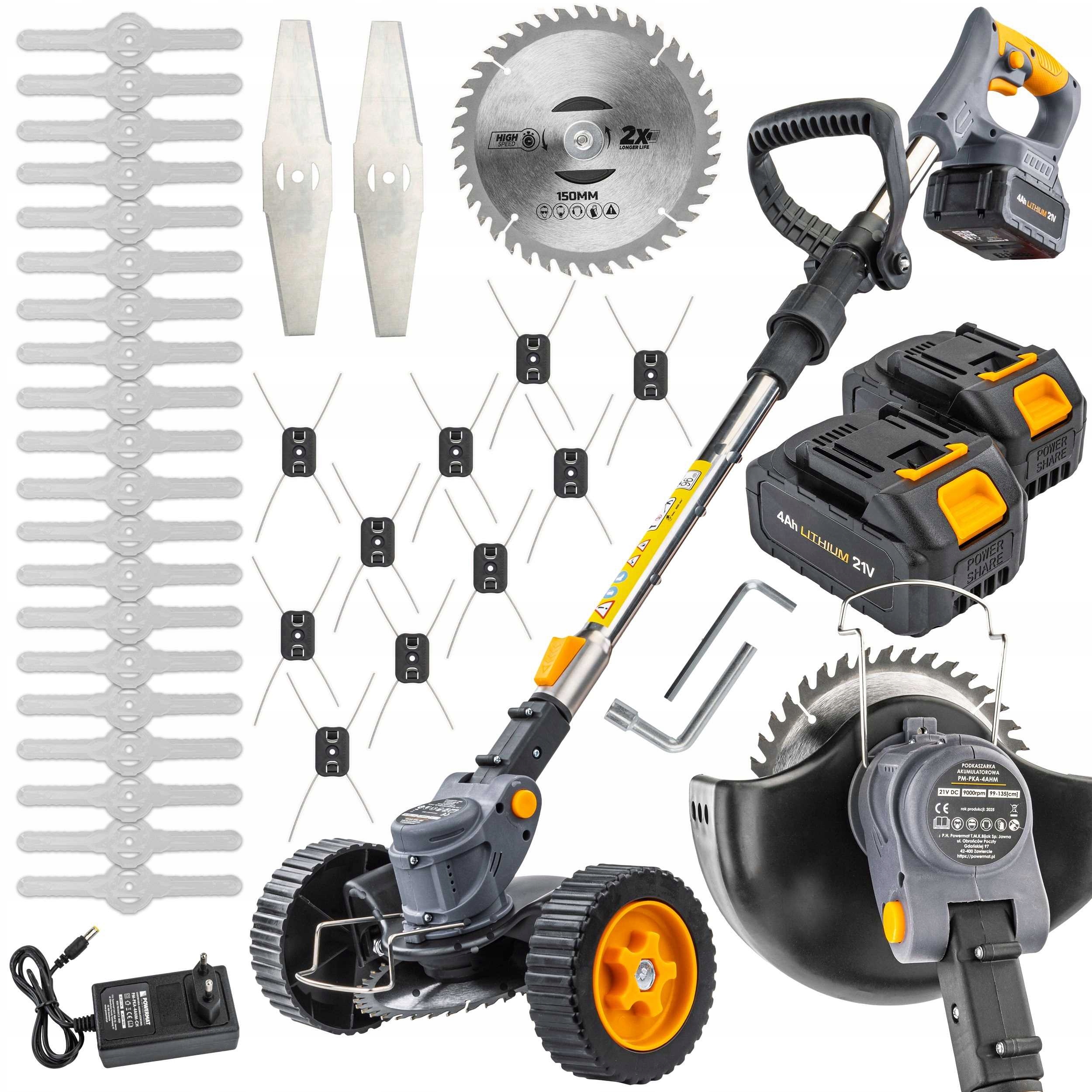 Akumulátorový Vyžínač 21V 2X 4AH Powermat Na Kolesách Kompaktná Sada