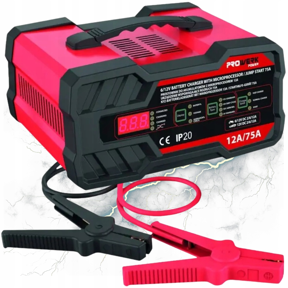 Prostownik Z Funkcją Rozruchu Ładowarka Do Akumulatora 12V 24V Booster 75A