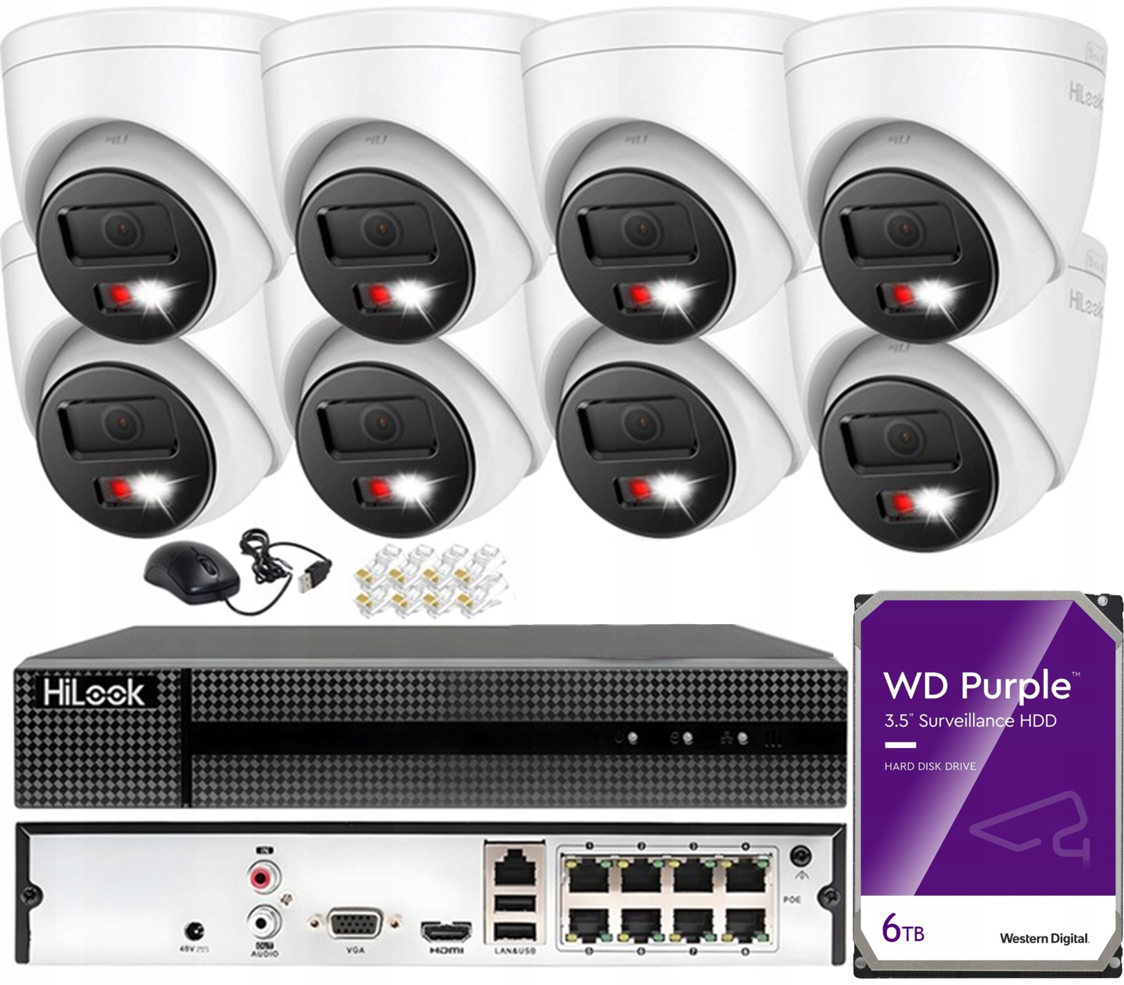 Sada pro Monitoring 8 Kamer 8Mpx 4K PoE IR30 HiLook by Hikvision Disk 6TB