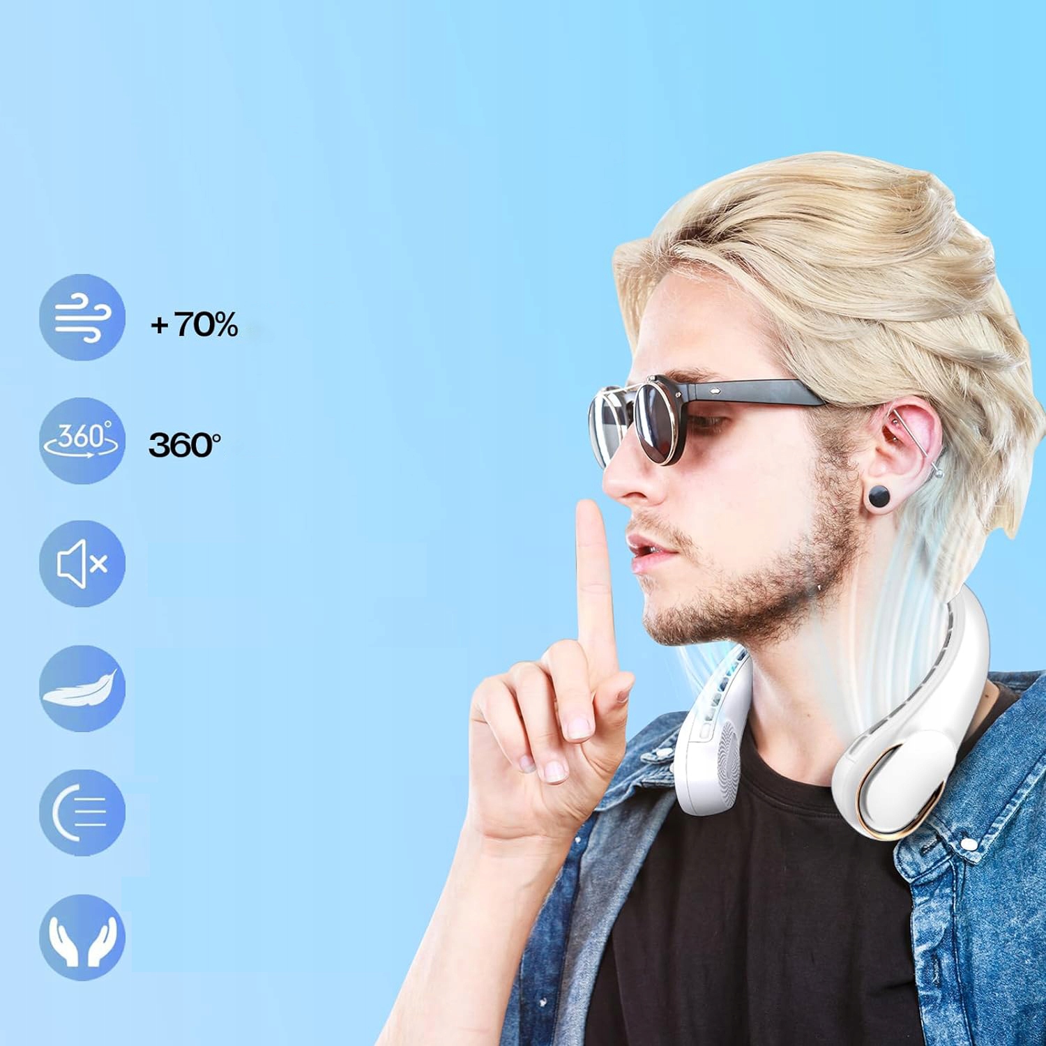 CICHY WENTYLATOR MINI BEZLISTNY WIATRAK NA SZYJĘ PRZENOŚNY KLIMATYZATOR Model WENTYLATOR