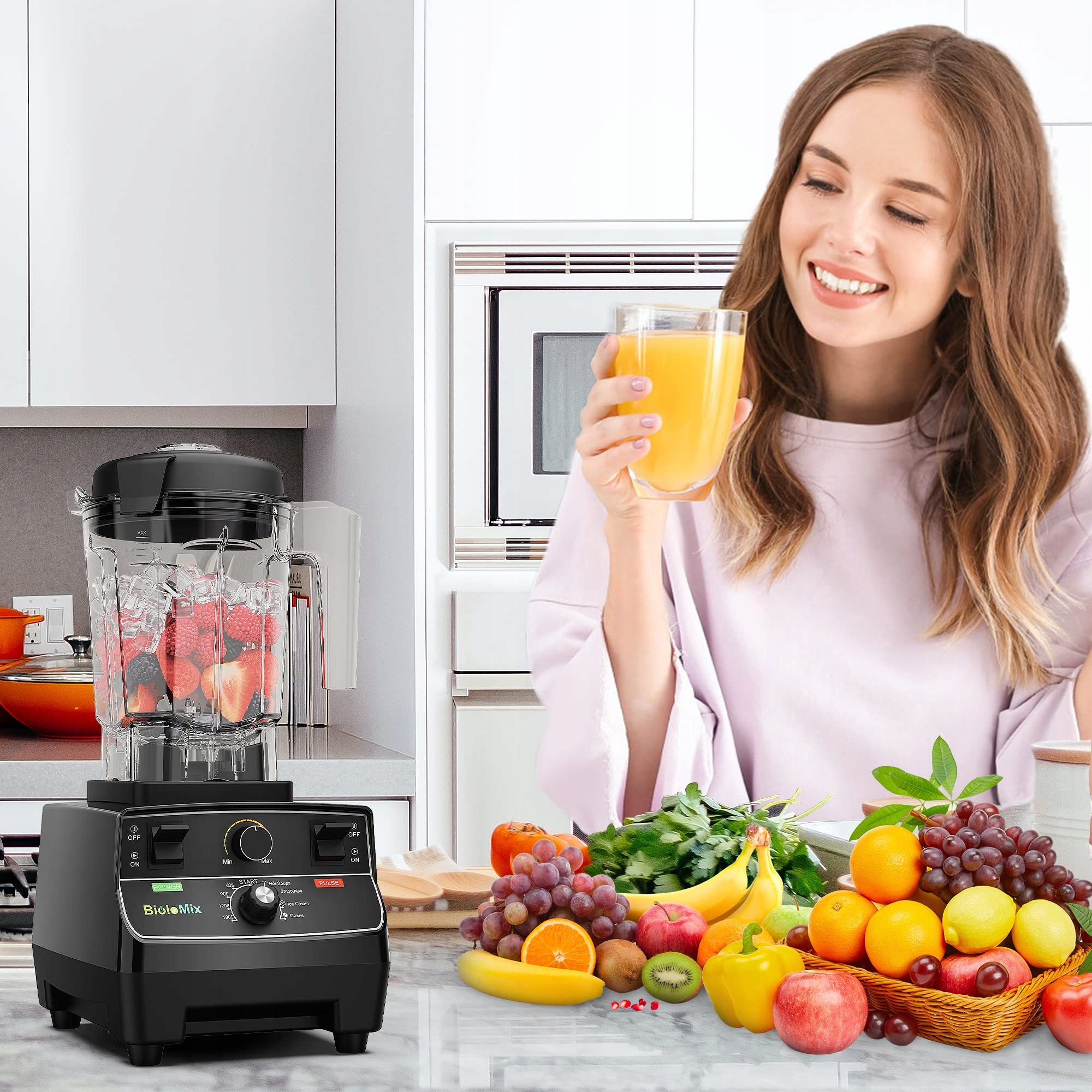 BIOLOMIX Blender Wysokiej Mocy 2200W 2L i 600ml BPA Free Samoczyszczący — miniatura 9
