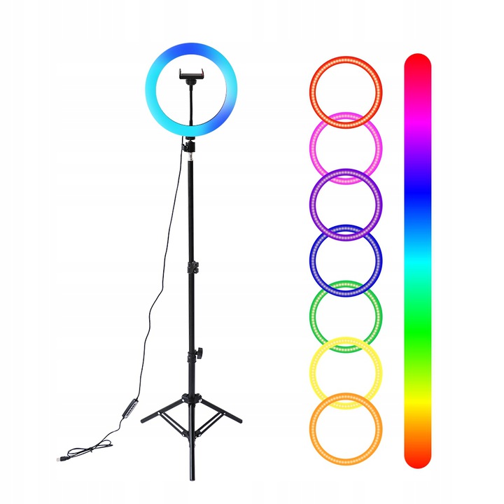 LAMPA PIERŚCIENIOWA RING LED ZE STATYWEM RGB DUŻA EAN (GTIN) 3620637737987