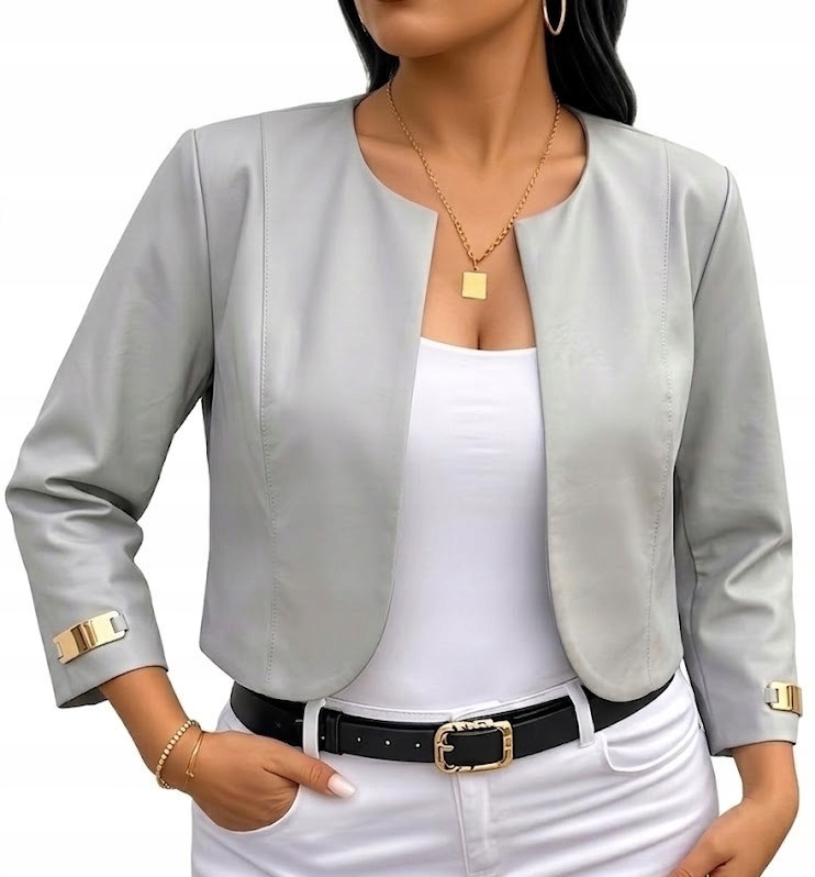 Bolerko szare eko skóra marynarka żakiet narzutka plus size wesele 38-M