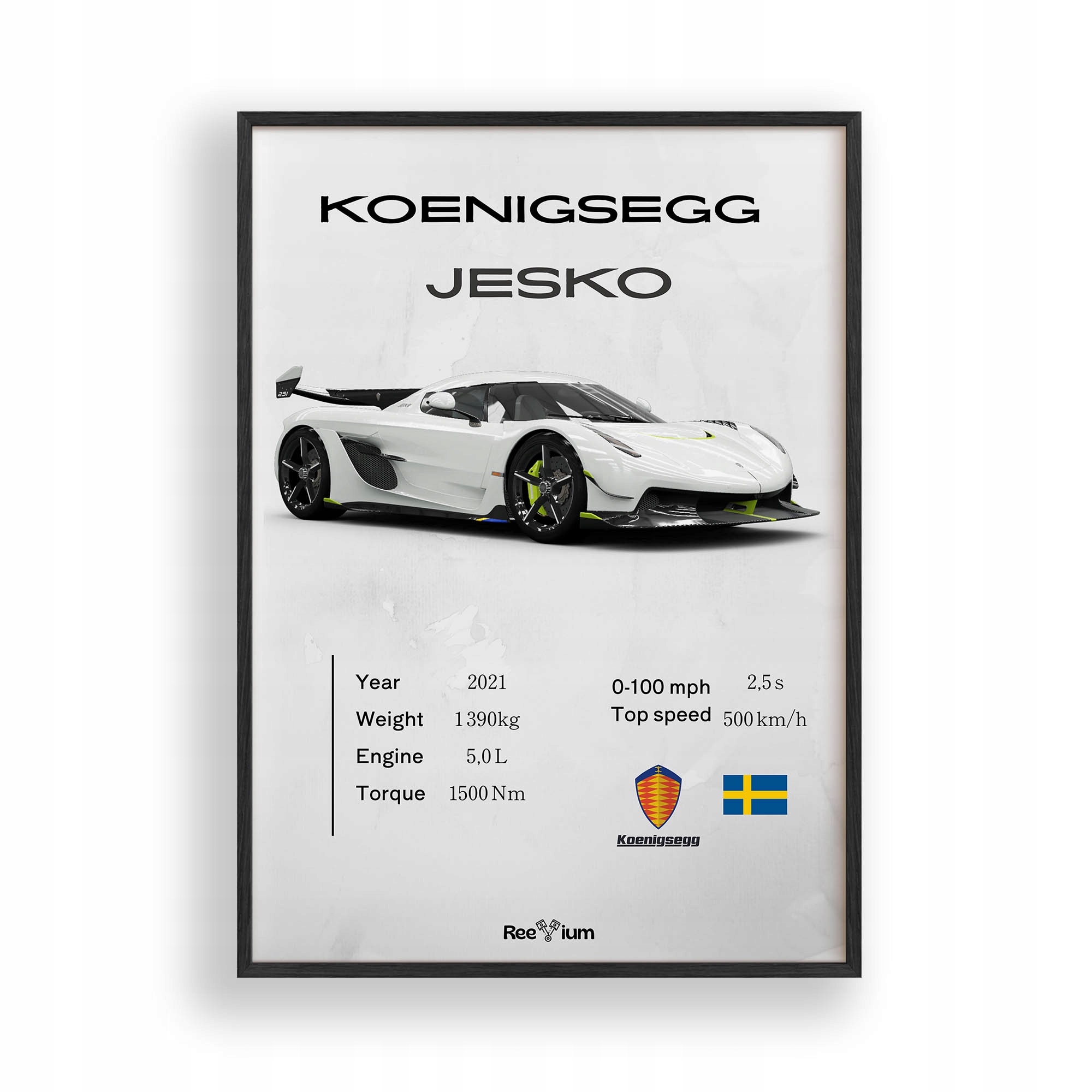 Obraz Auto Koenigsegg Jesko Plakát Rámeček Dřevěný Černý 30x42 cm