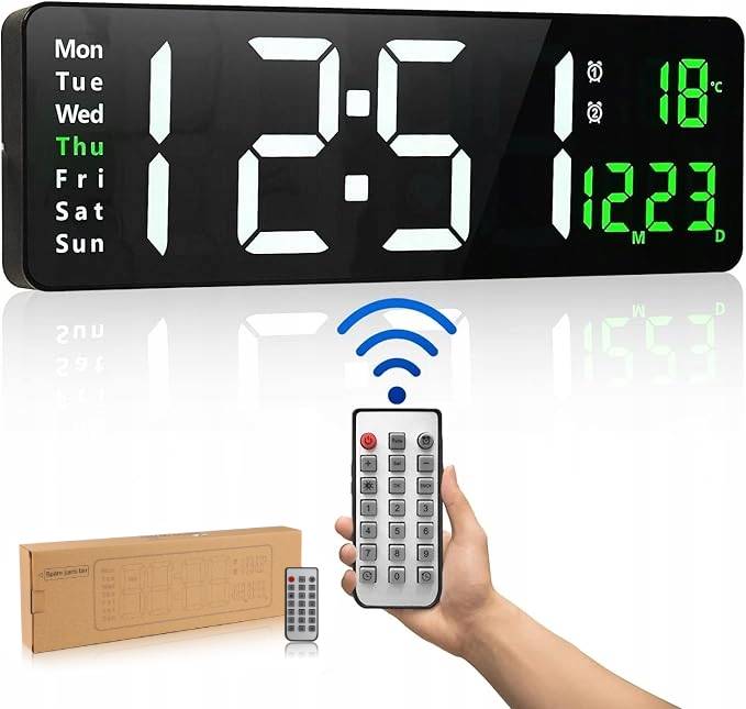 1SZT Velký Elektronický Nástěnný Hodiny S Teploměrem A Kalendářem