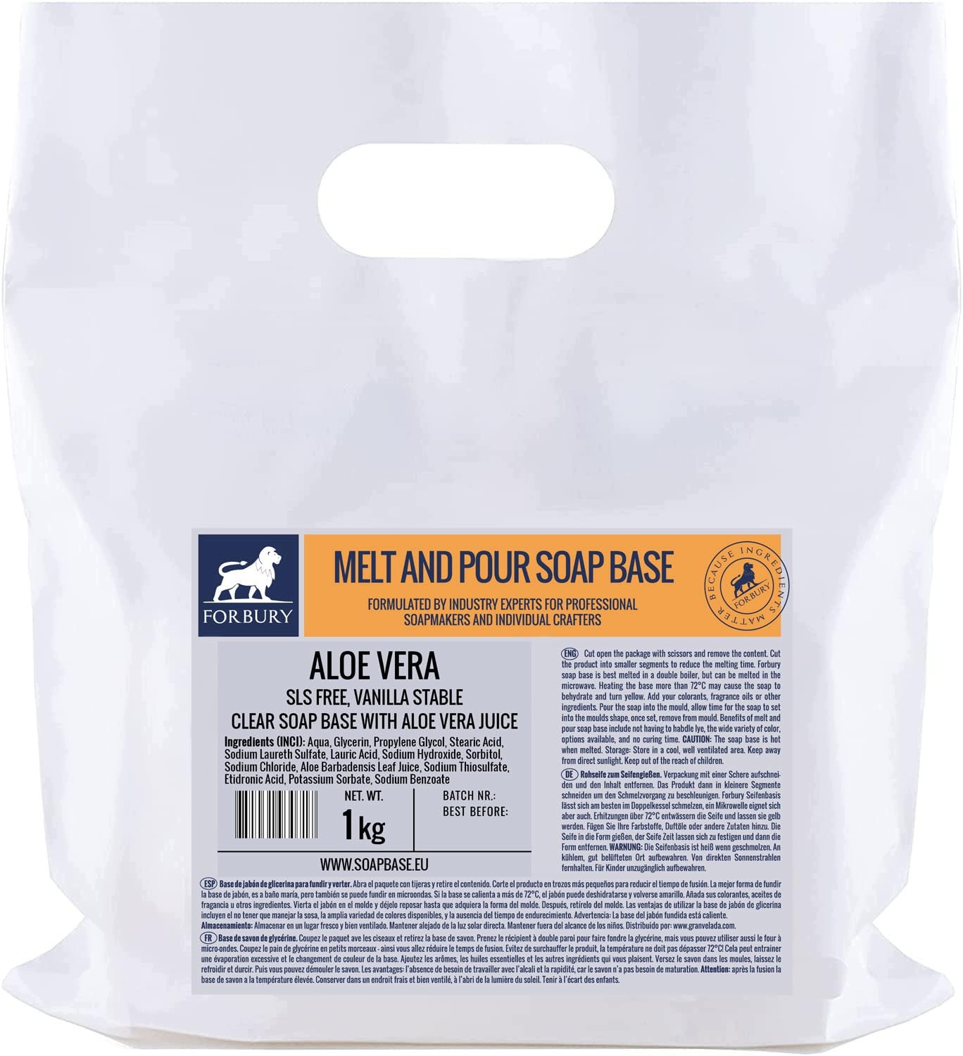 Mýdlová Hmota Aloe Vera For Bury Transparentní 1 kg na mýdlo