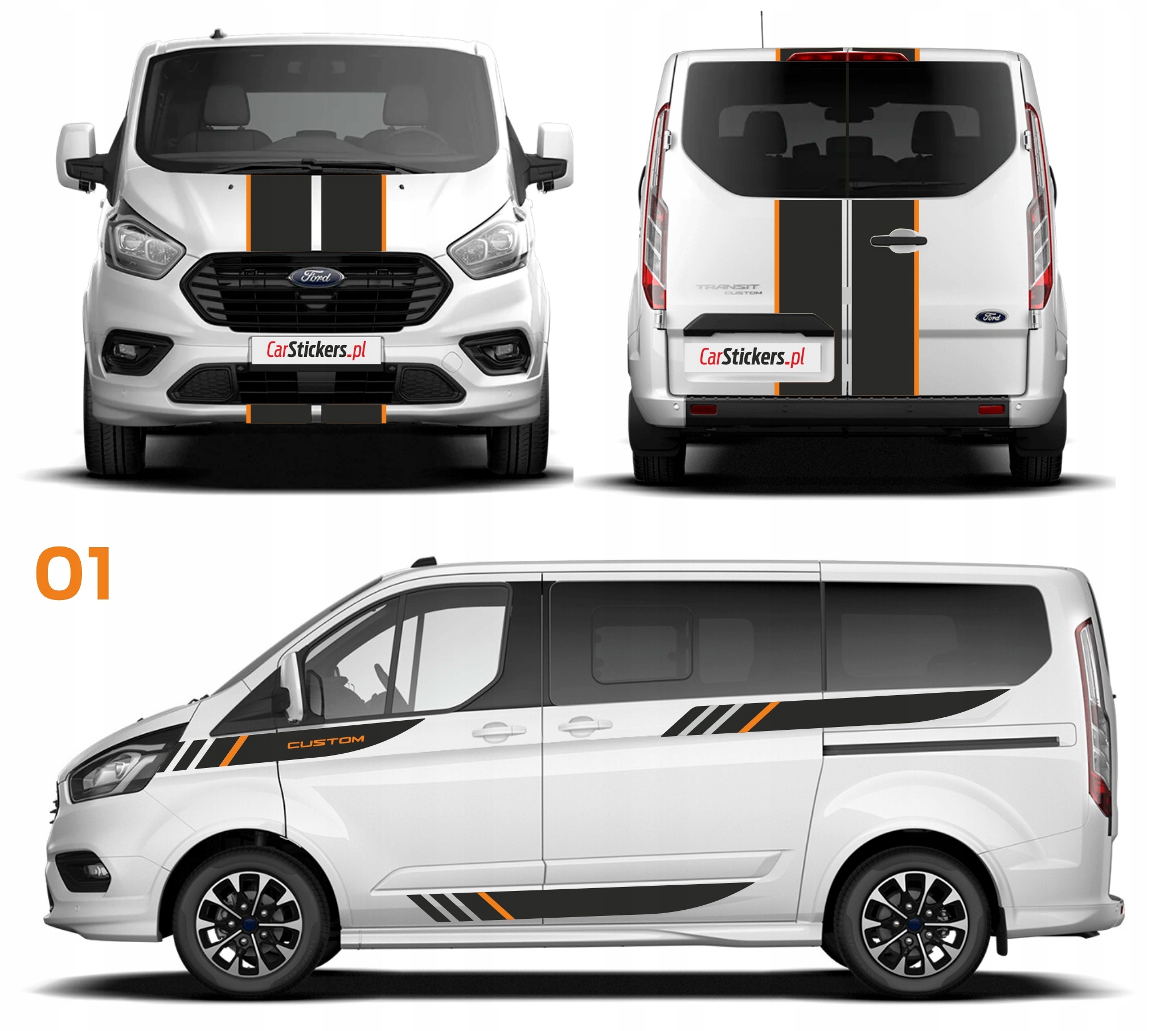 Samolepky do stran, kapota dveře křidélka. Ford Transit Custom 2 barvy