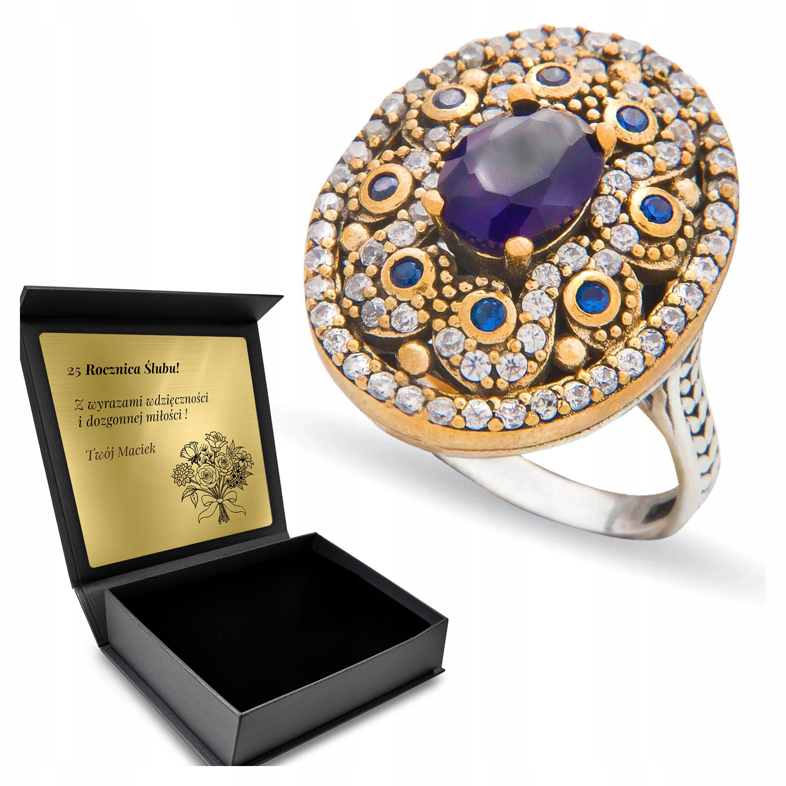 Prstýnek 925 Zirkony Safír Šperky Pro Ženy Gravírování Bonus