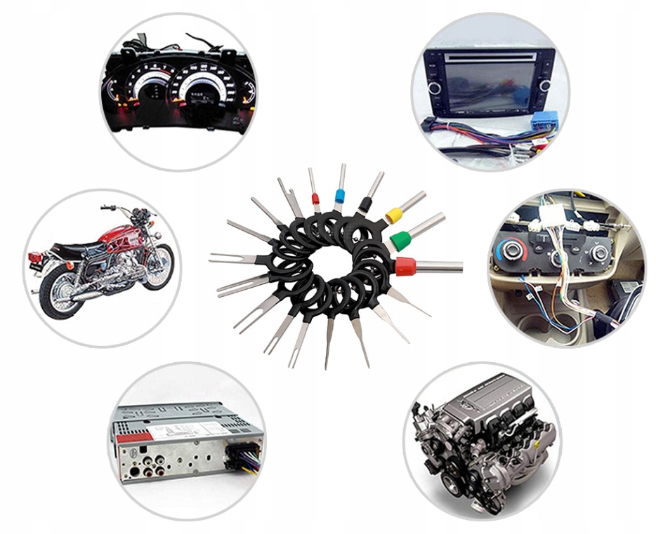 KLUCZE WYJMAKI DO DEMONTAŻU PINÓW KONEKTORÓW 18szt Kolor wielokolorowy