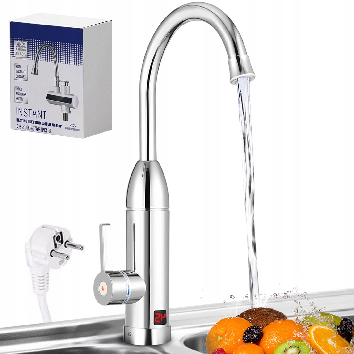 Průtokový Ohřívač Vody Elektrický Kohoutek LCD Kuchyňská Baterie 3000 W