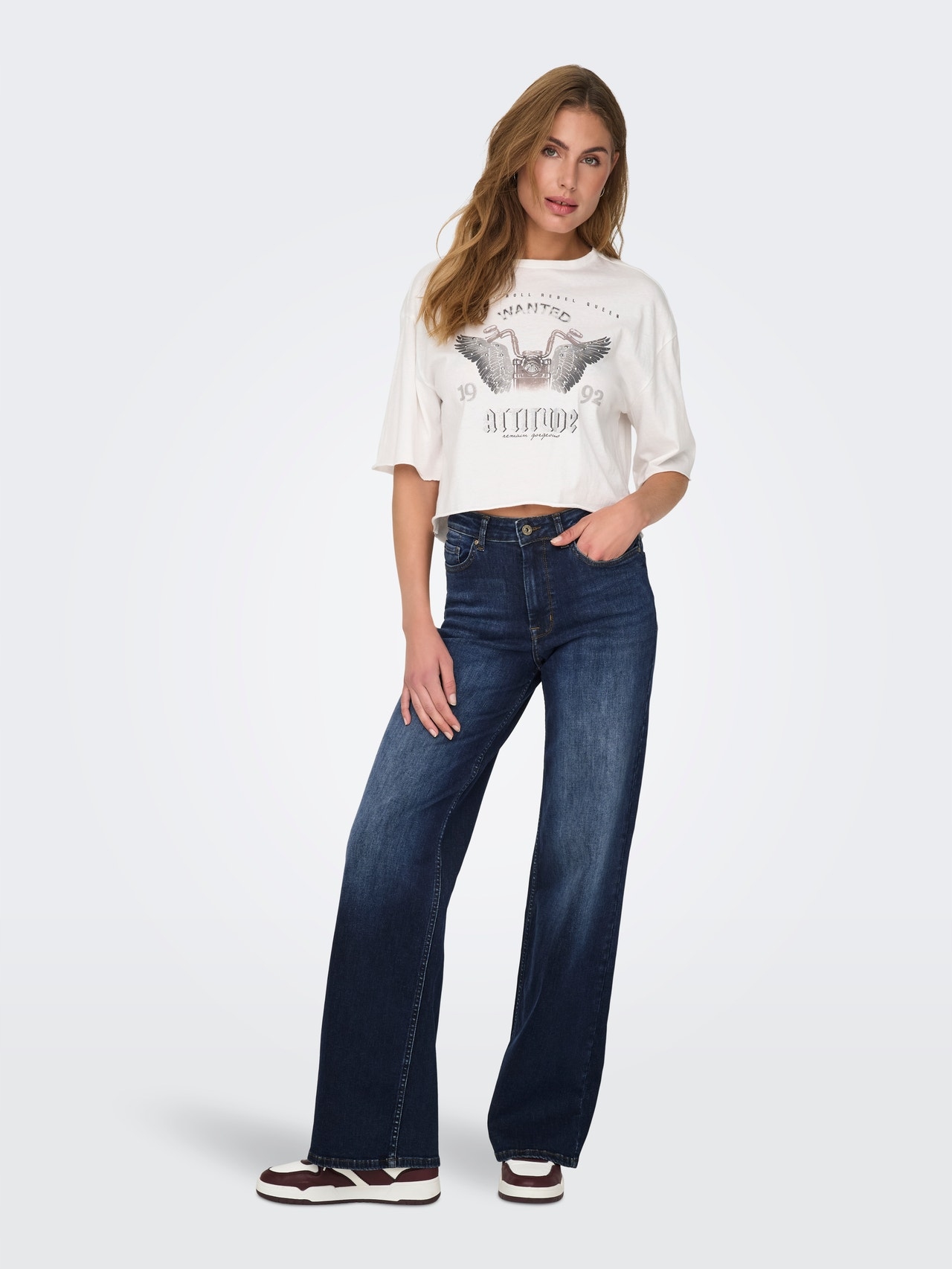 Only Džíny Mom Jeans Vysoký Pas Tmavě Modré Oděrky S/30 7AA