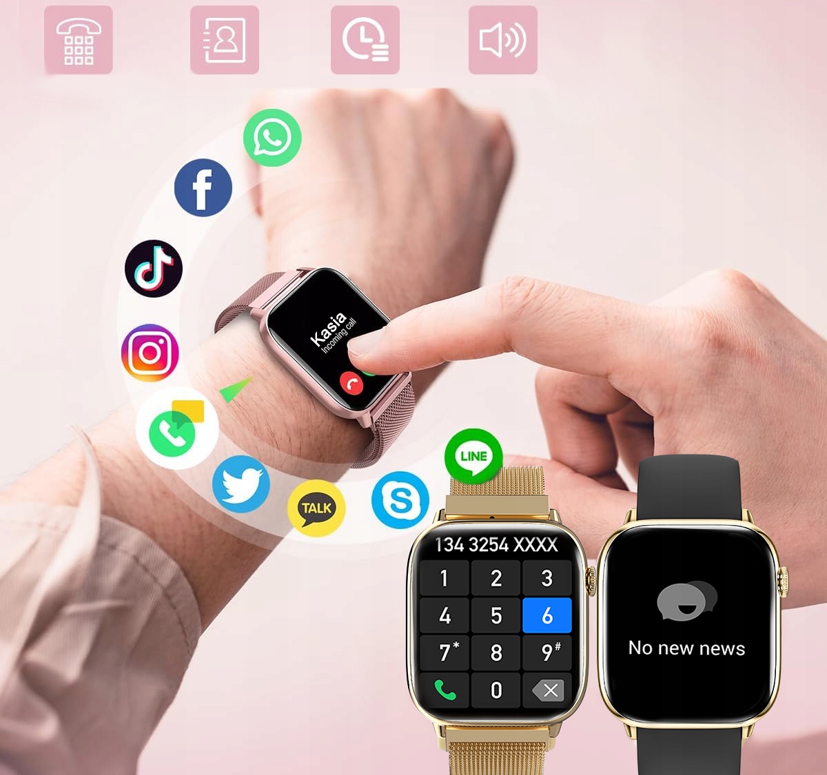 SMARTWATCH ZEGAREK DAMSKI Z FUNKCJA ROZMOWY SPORT ZDROWIE ZLOTY DAMSKIE Złącza brak