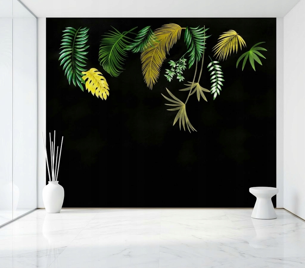 Mural tapeta bezszwowa haft 3D tkaninia czarna liście salon 330x290 7-C