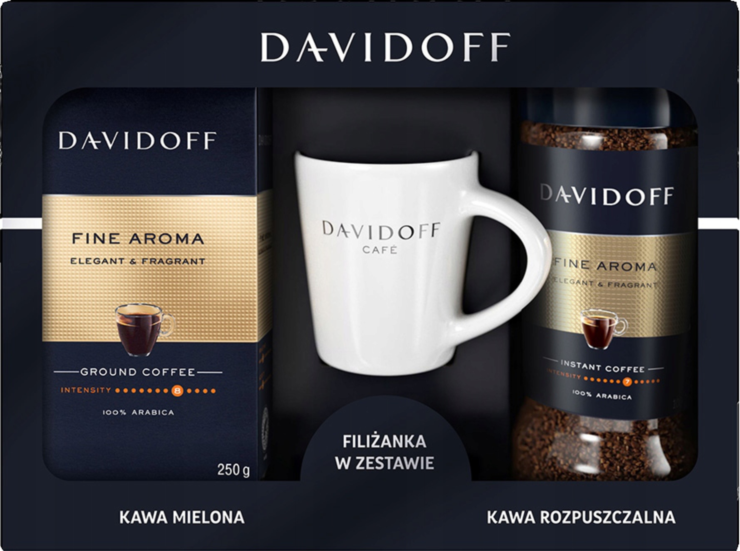 Sada káva Davidoff Fine Aroma mletá 250 g rozpustná 100 g šálek