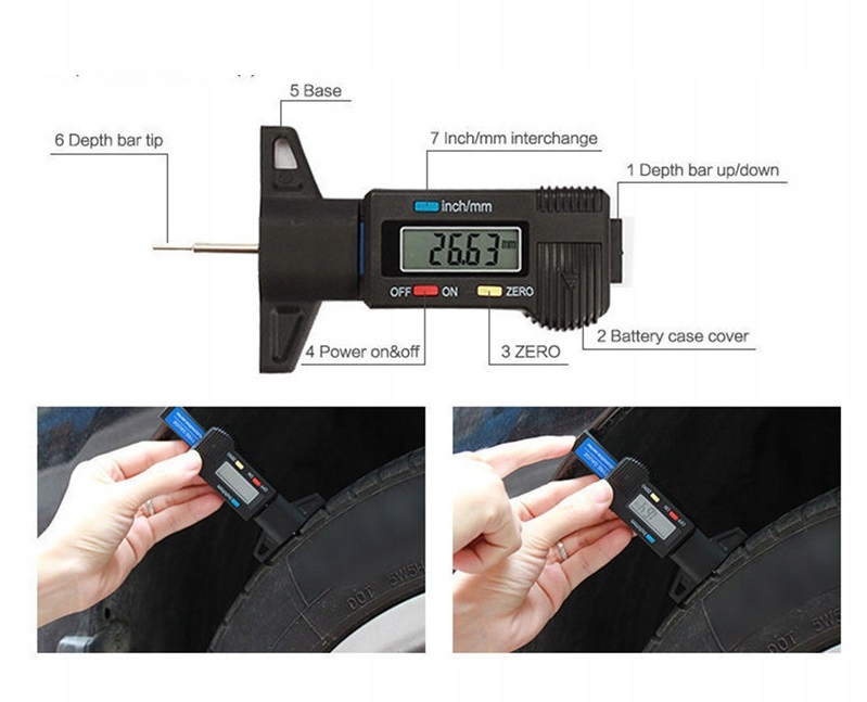 Cyfrowy miernik bieżnika opony w oponie Kod producenta Qa6696a