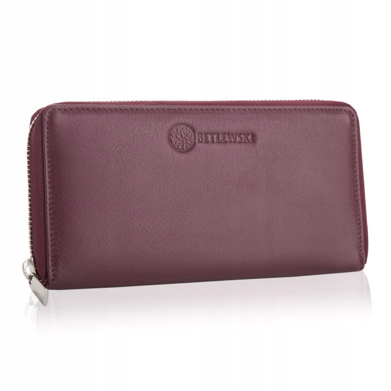 Betlewski Duży Portfel Damski z Naturalnej Skóry Bordowy z Rfid