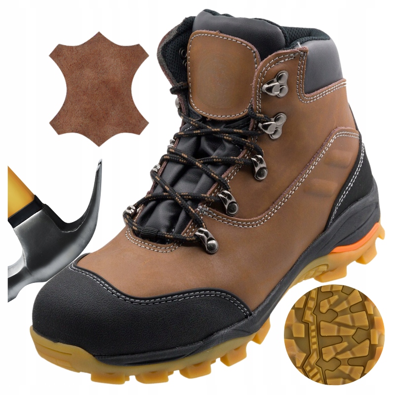 Pánské pracovní boty S1 kožené s špičkou Bozp Hluboký Dezén Podrážky Guma