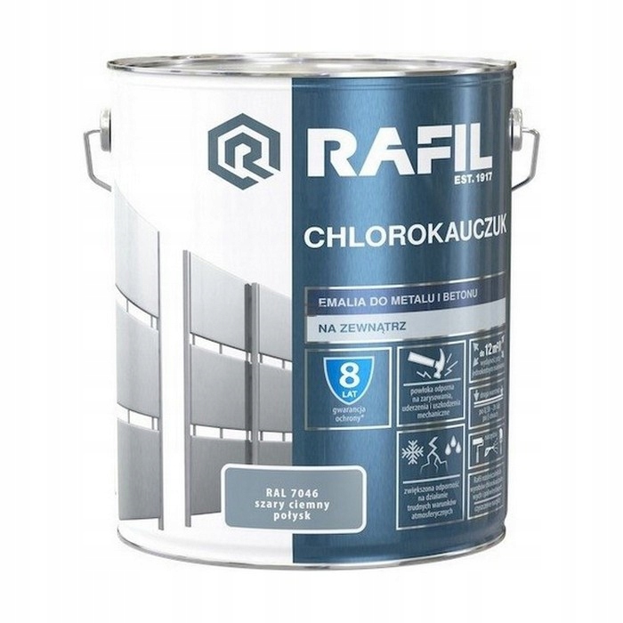 Rafil Chlorokauczuk 10L Szary Ciemny RAL7046 szara farba metalu betonu